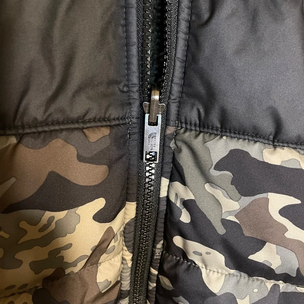 The North Face Black and Gray Camo Hooded Puffer